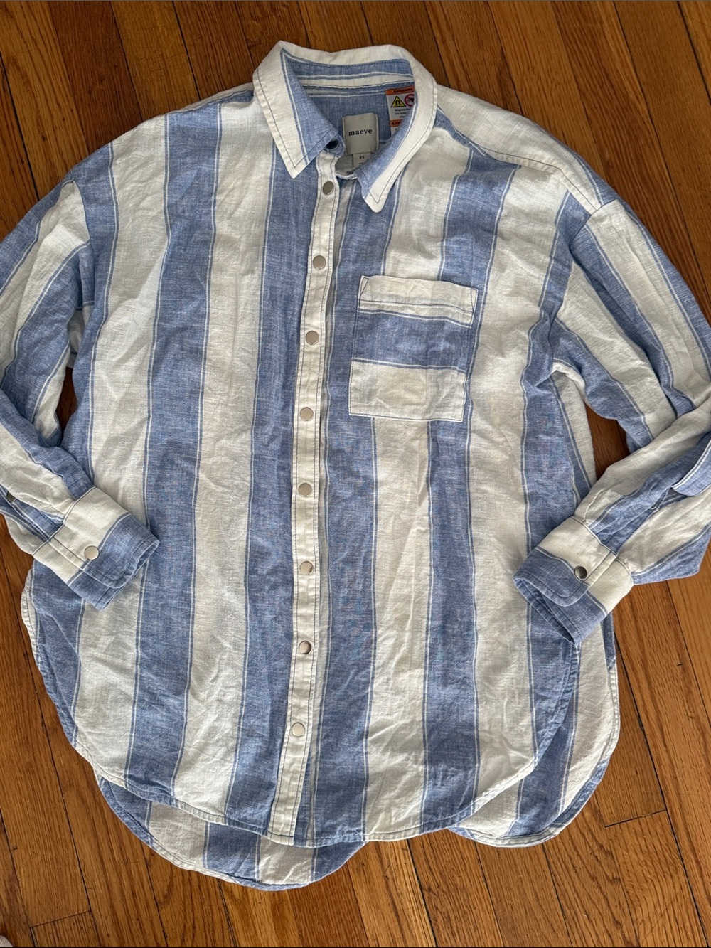 Maeve Anthropologie bennett adaptive white Blue Stripe magnetic shirt size XS